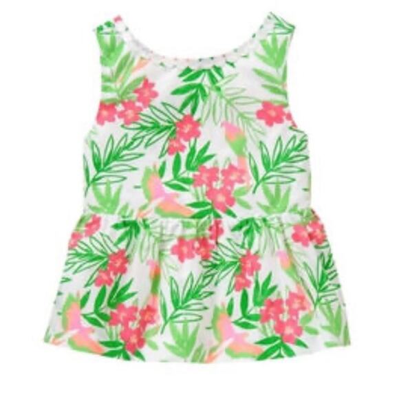 Janie and Jack Toddler Girl 2T Pink Green White Sleeveless Tropical Print Top - Picture 1 of 7